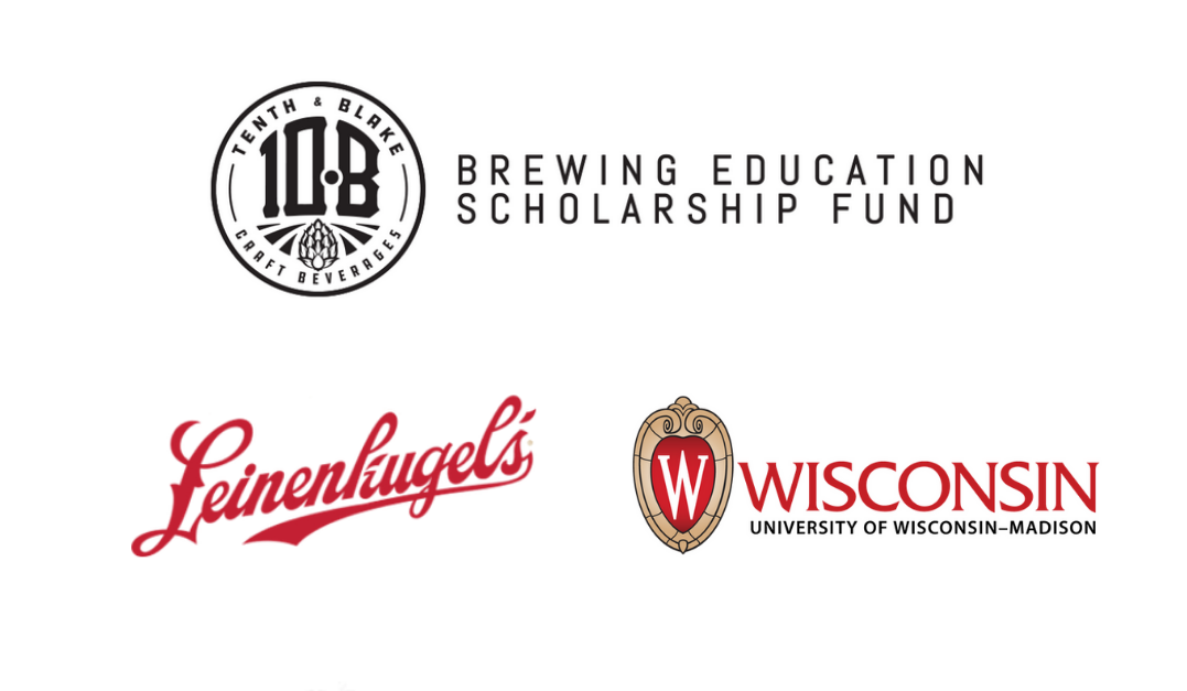Logos for the Brewing Education Scholarship Fund, Leinenkugel's, and the University of Wisconsin–Madison