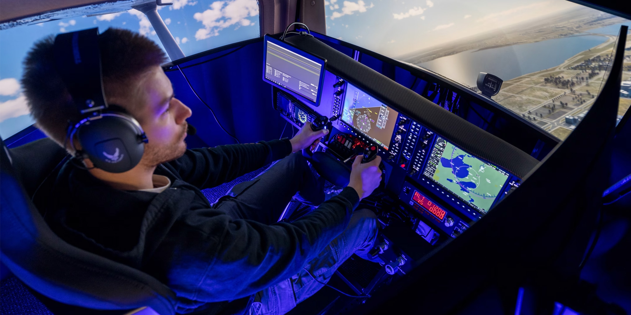 Student in a flight simulator