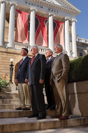 JP_Cullen_Songs_Bascom Richard, J.P., Mark and David Cullen stand before Bascom Hall