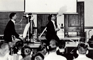 Professor Dillinger was a tireless ambassador for the sciences. Here, he exhales liquid nitrogen during a demonstration at Madison West High School.