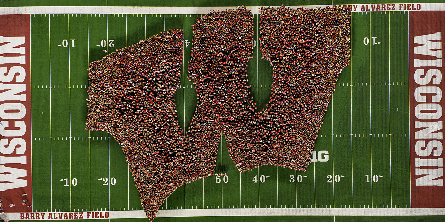 Aerial photo of students on Camp Randall