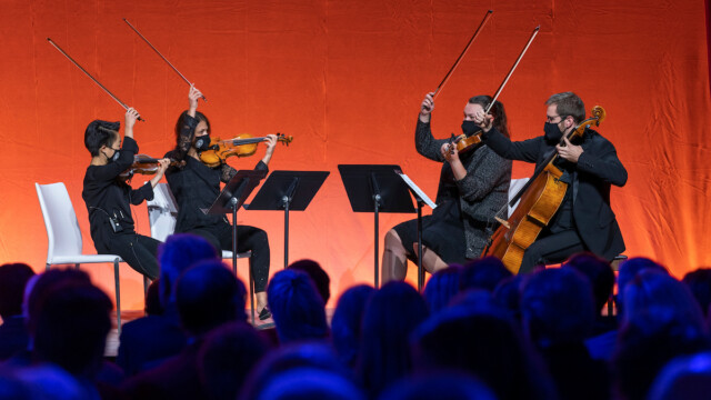 All Ways Forward AWF fundraising campaign Nicholas Recreation Center NIC Oct. 29, 2021, in Madison, Wis. (Photo © Andy Manis) String orchestra performing