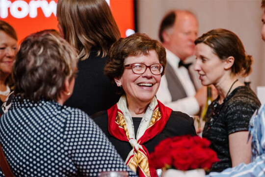 Chancellor Blank speaking with attendees