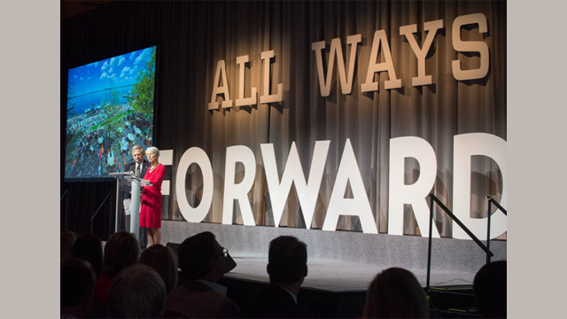 John ’55 and Tashia ’55 Morgridge speaking at an All Ways Forward event