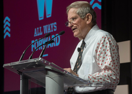 John Morgridge speaking at an event