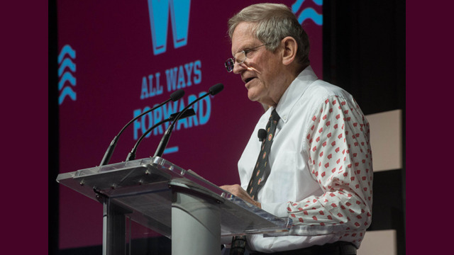 John Morgridge speaking at an event