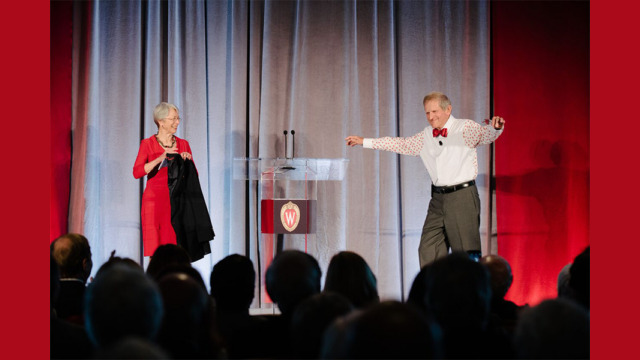 John and Tashia Morgridge on stage