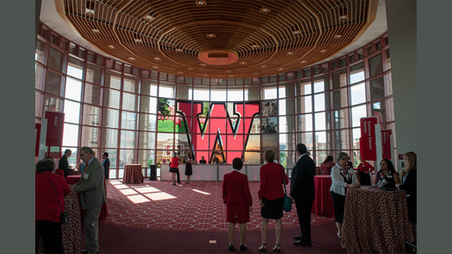 A view from a far of the All Ways Forward event in a convention center.