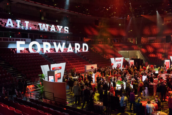 A view of the Kohl Center transformed for a reception