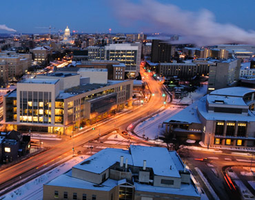 View of campus in evening