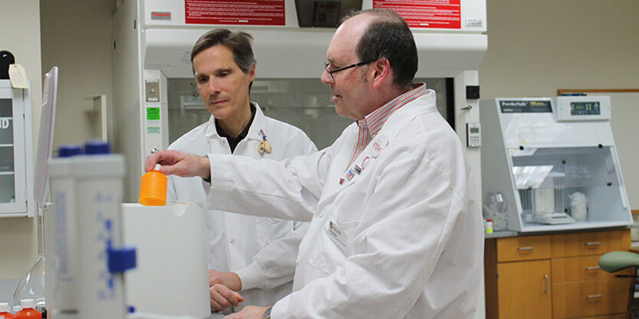 Mark Sacchetti, scientific director of the Zeeh Pharmaceutical Experiment Station, and Ed Elder, director of the Zeeh Pharmaceutical Experiment Station and administrative director of the Lachman Institute for Pharmaceutical Development.