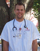 Michael Poeschel in his nursing uniform.