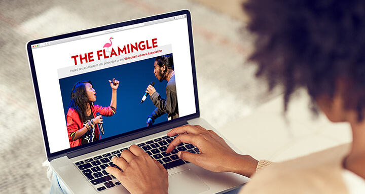 The Flamingle being read on a laptop.